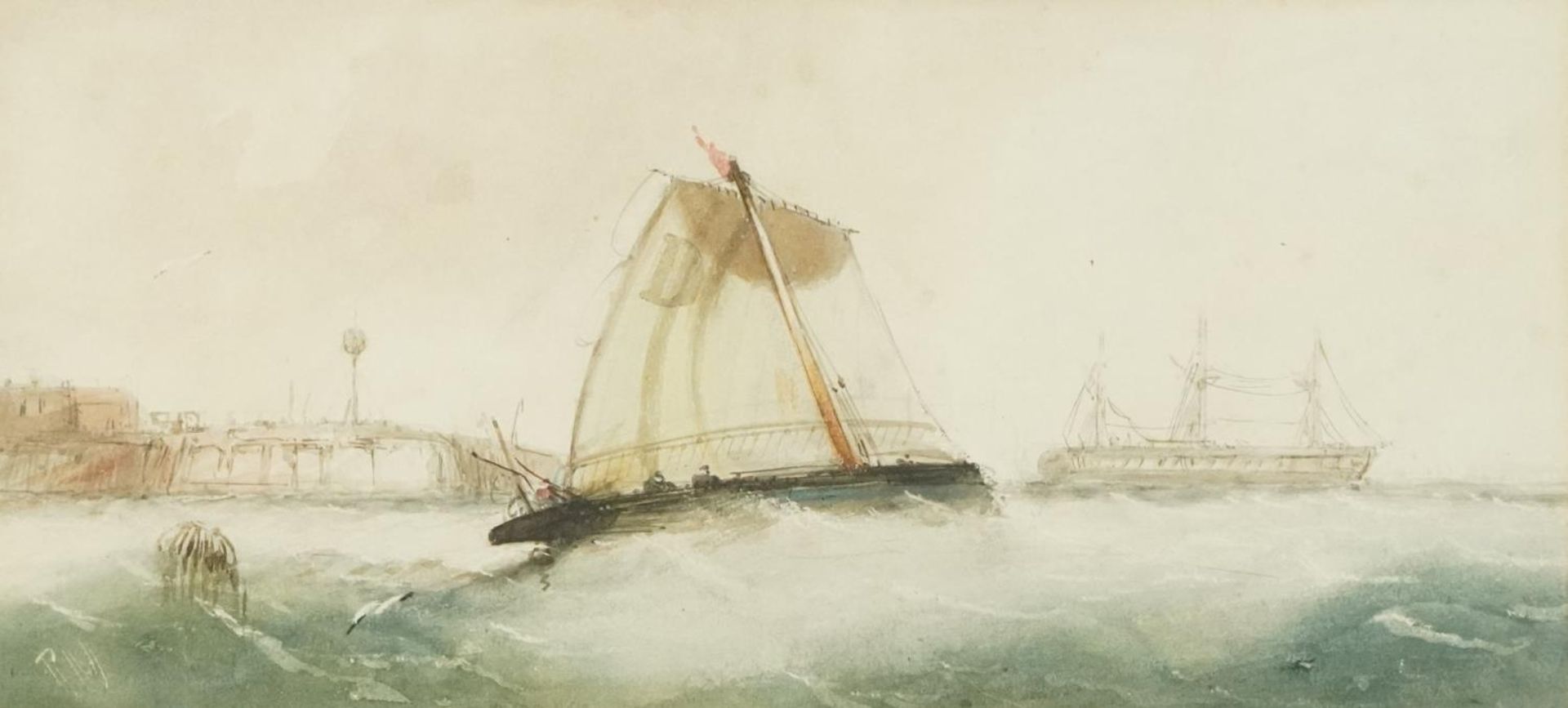 Richmond Markes - Off the South Coast, Victorian naval interest watercolour, mounted, framed and
