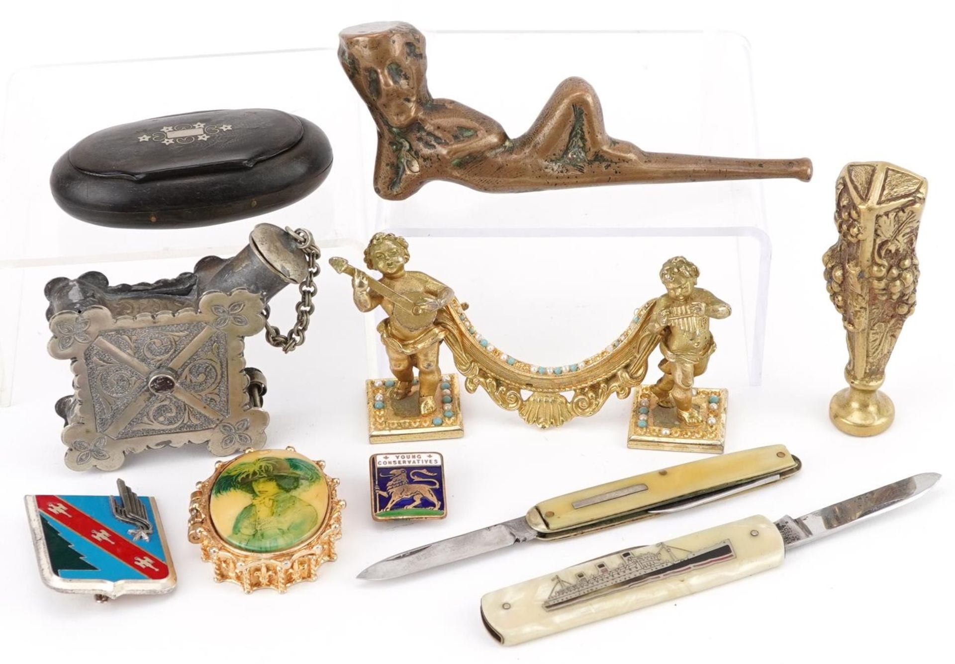 19th century and later sundry items including a Tuareg cross scent bottle, oval horn snuff box and