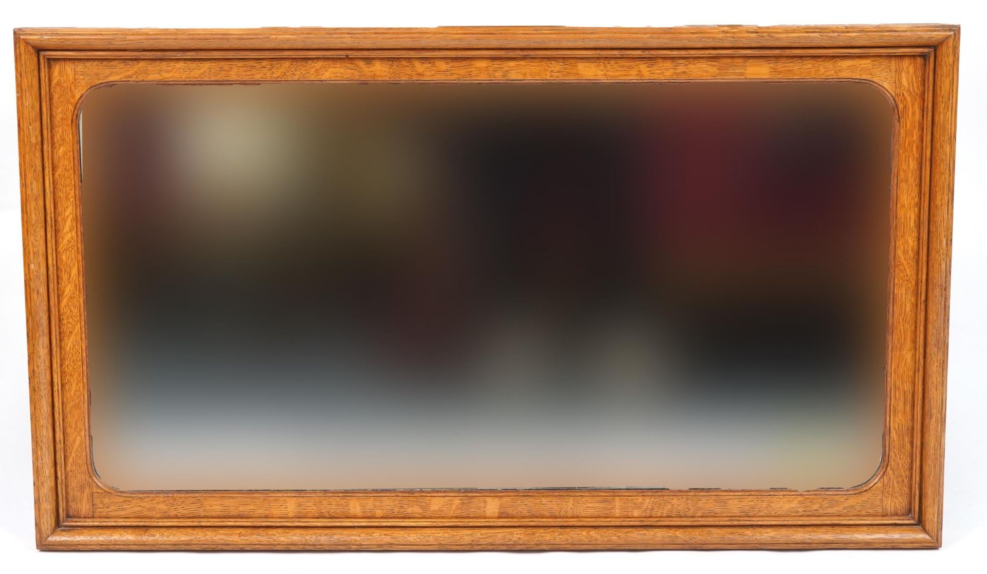 Victorian rectangular oak wall mirror with bevelled glass, 100cm x 57cm