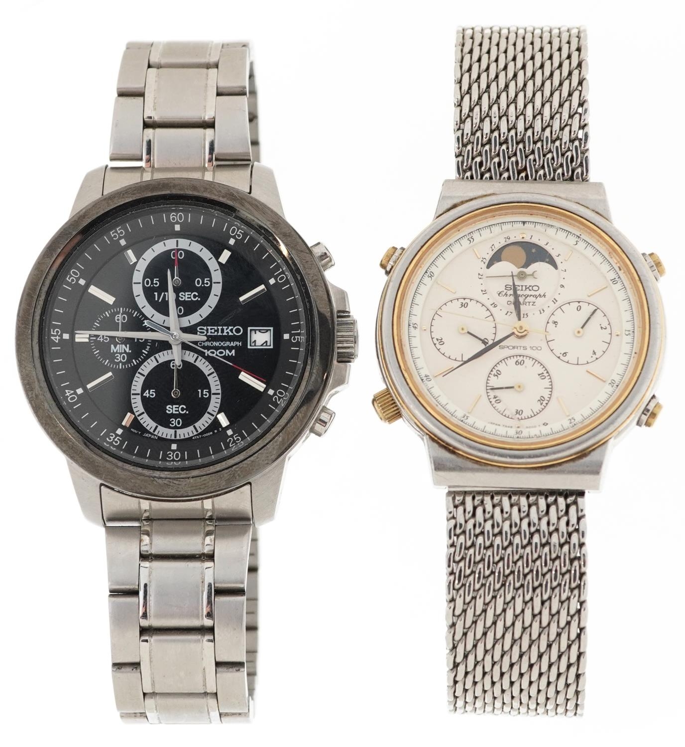 Seiko, two gentlemen's chronograph quartz wristwatches including Sports 100, the largest 43mm in - Image 2 of 5