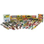 Vintage and later diecast vehicles, some with boxes including Corgi advertising and Dinky army