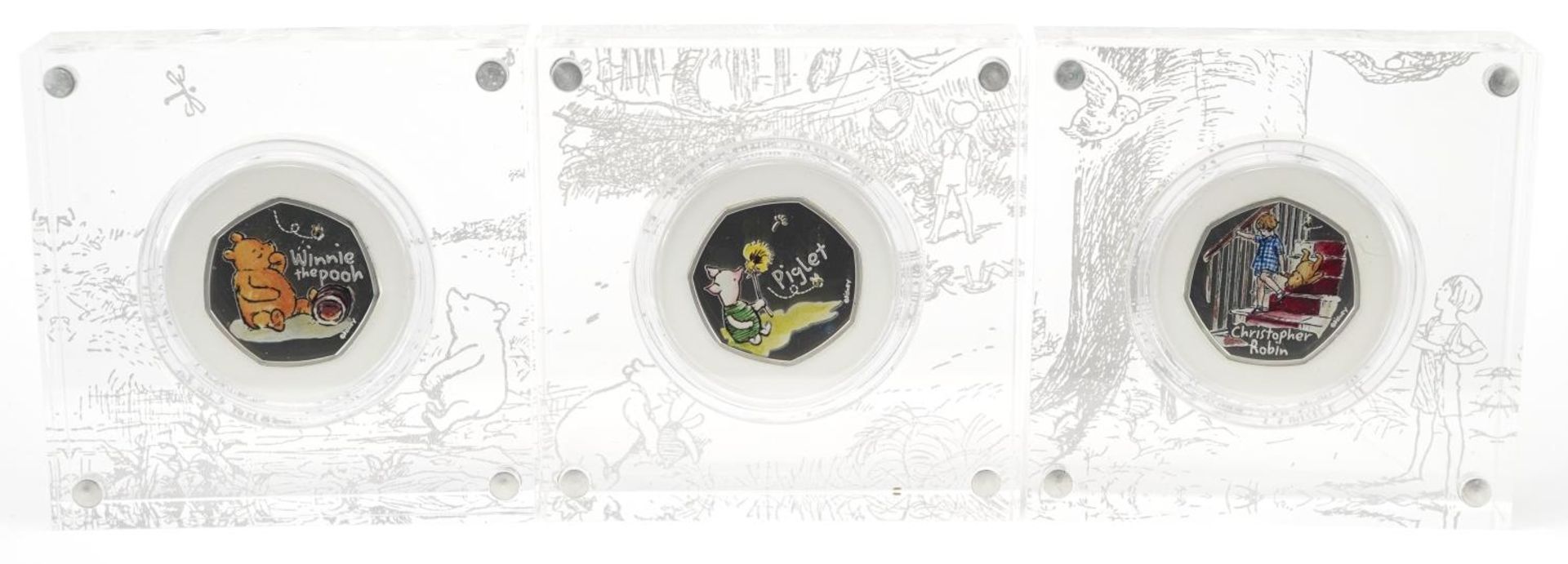 Three Winnie the Pooh silver proof fifty pence pieces by The Royal Mint, housed in Perspex slabs - Image 2 of 3