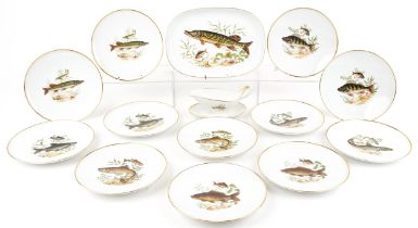 J K W Decor Carlsbad, Bavarian porcelain fish service decorated with various fish comprising