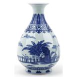 Chinese blue and white porcelain vase hand painted with a palace setting, six figure character marks