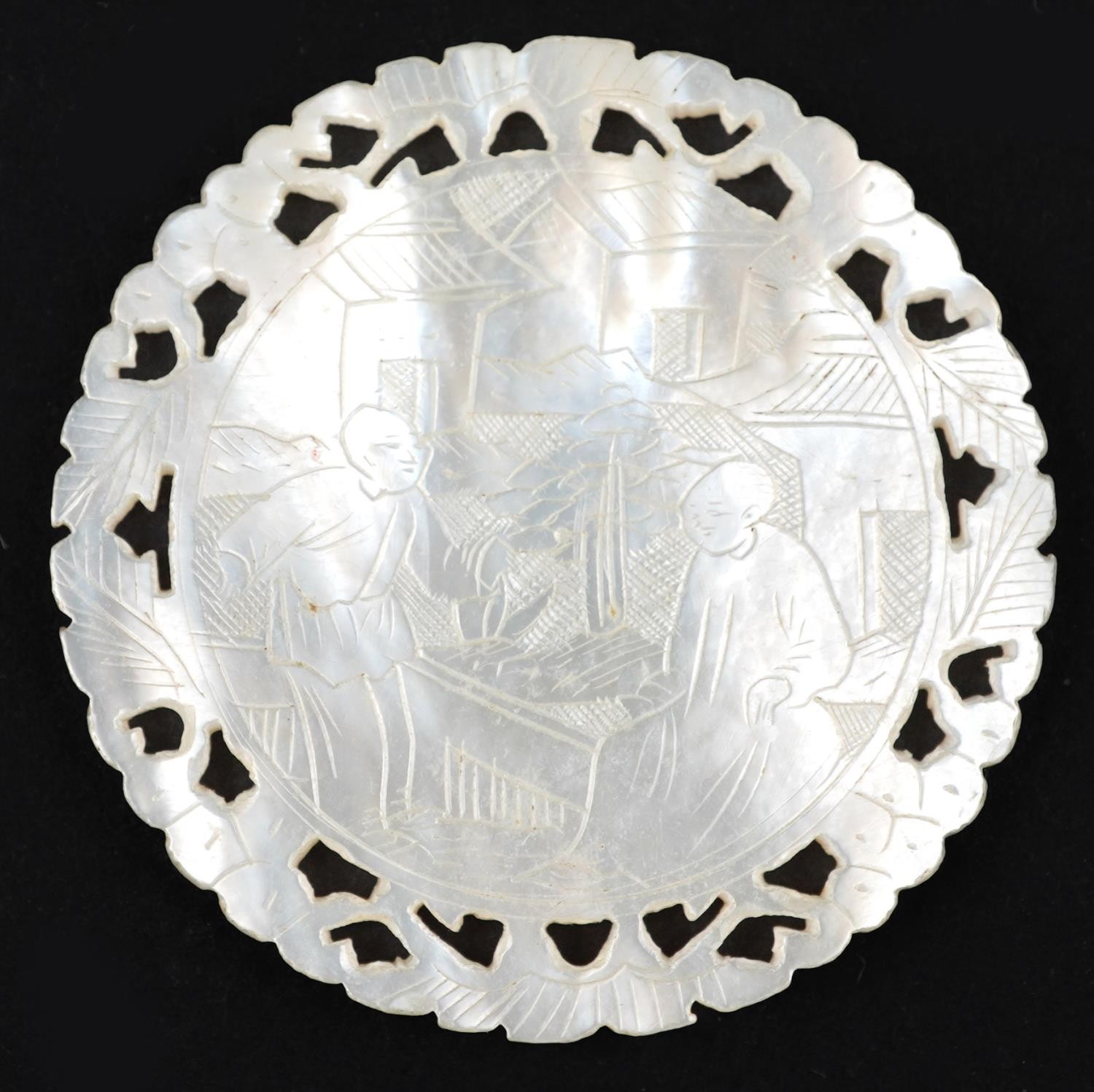 Good collection of Chinese Canton mother of pearl gaming counters carved with figures and flowers, - Image 27 of 30