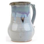 Michael Leach, large Yelland studio pottery jug having a mottled purple-brown glaze, impressed marks