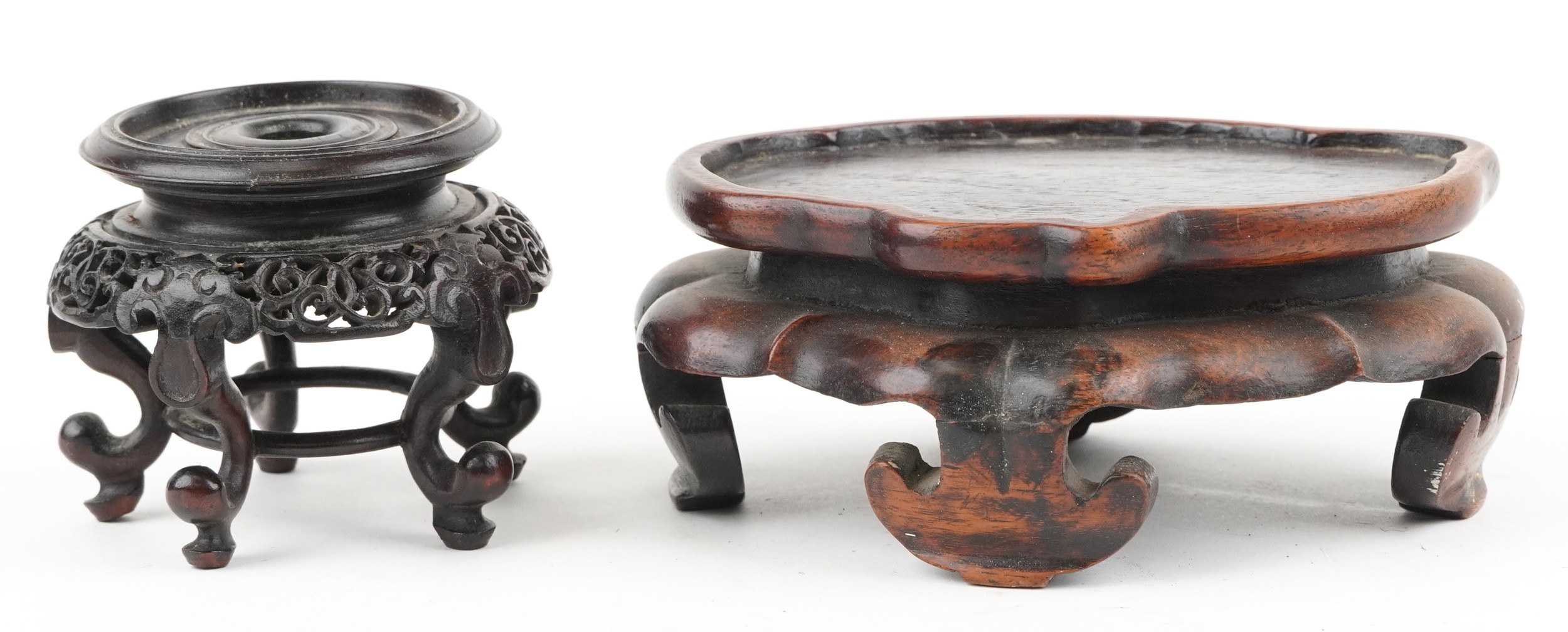 Eight antique Chinese carved hardwood stands, some possibly Hongmu, the largest 16.5cm wide - Image 6 of 14