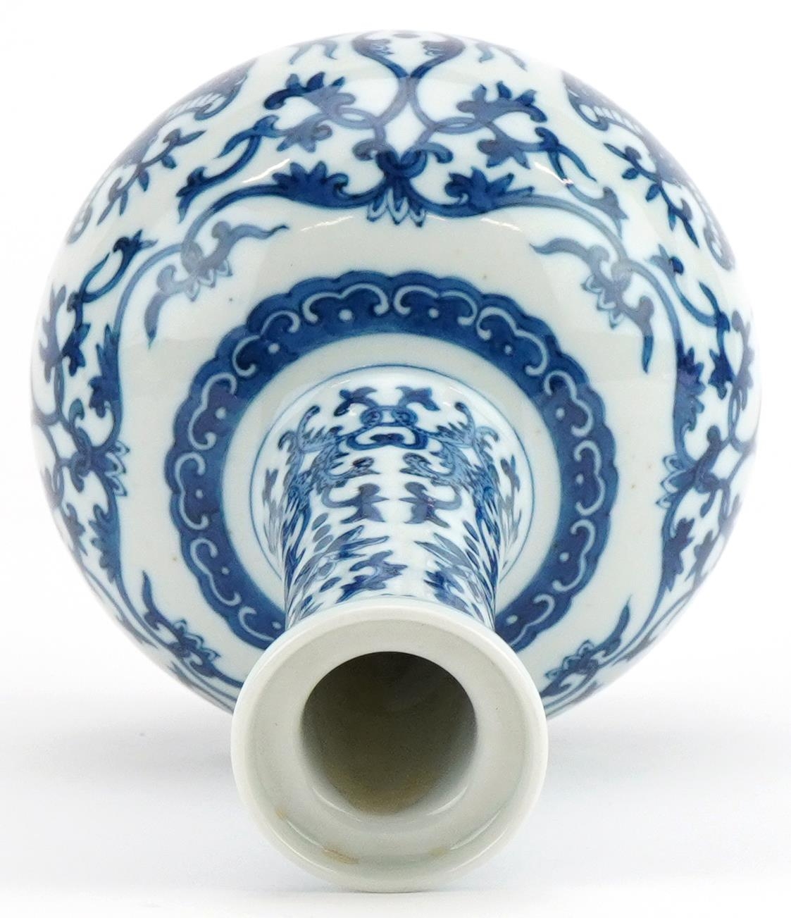 Chinese blue and white porcelain vase hand painted with stylised bats amongst scrolling foliage, six - Image 5 of 7