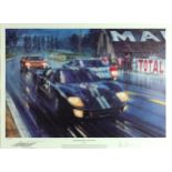 Nicholas Watts - Formation Finish-Le Mans 1966, automobilia interest print in colour, signed by