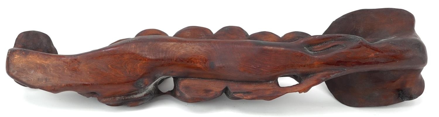 Chinese hardwood ruyi sceptre carved with two dragons chasing the flaming pearl, 43cm wide - Image 8 of 8