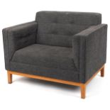 Frovi, contemporary lightwood framed easy tub chair with grey button back upholstery, 83cm H x 106cm