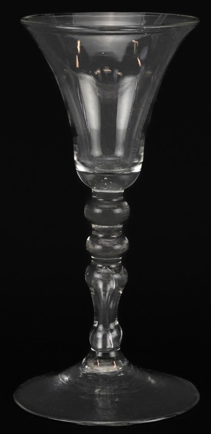 18th century wine glass with multiple knop stem, 17cm high