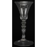 18th century wine glass with multiple knop stem, 17cm high