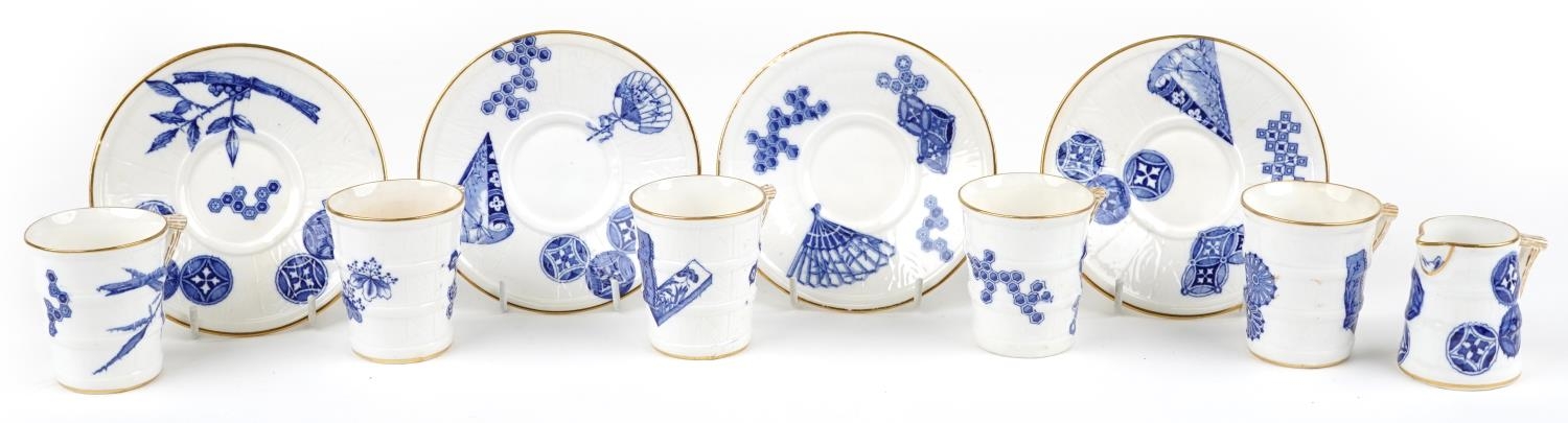 Royal Worcester, Victorian aesthetic naturalistic teaware decorated in the chinoiserie manner with - Image 2 of 7