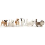 Six Beswick collectable cats and dogs including West Highland Terrier, Boxer dog and Persian Grey