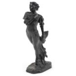 1970s Russian cast iron statuette of a female wearing a flowing dress, Cyrillic script and dated