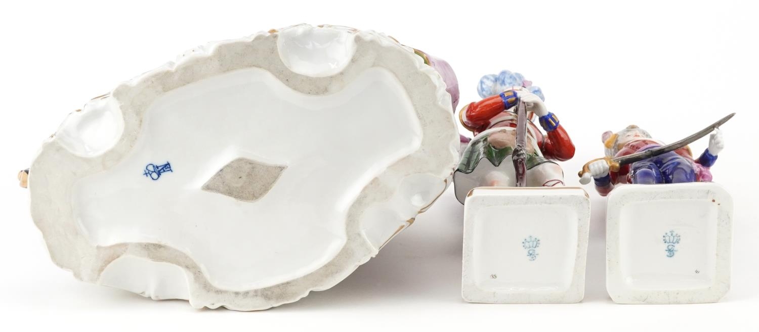 Continental porcelain comprising a Neapolitan lace figure group of a female and waiter and two - Image 5 of 5