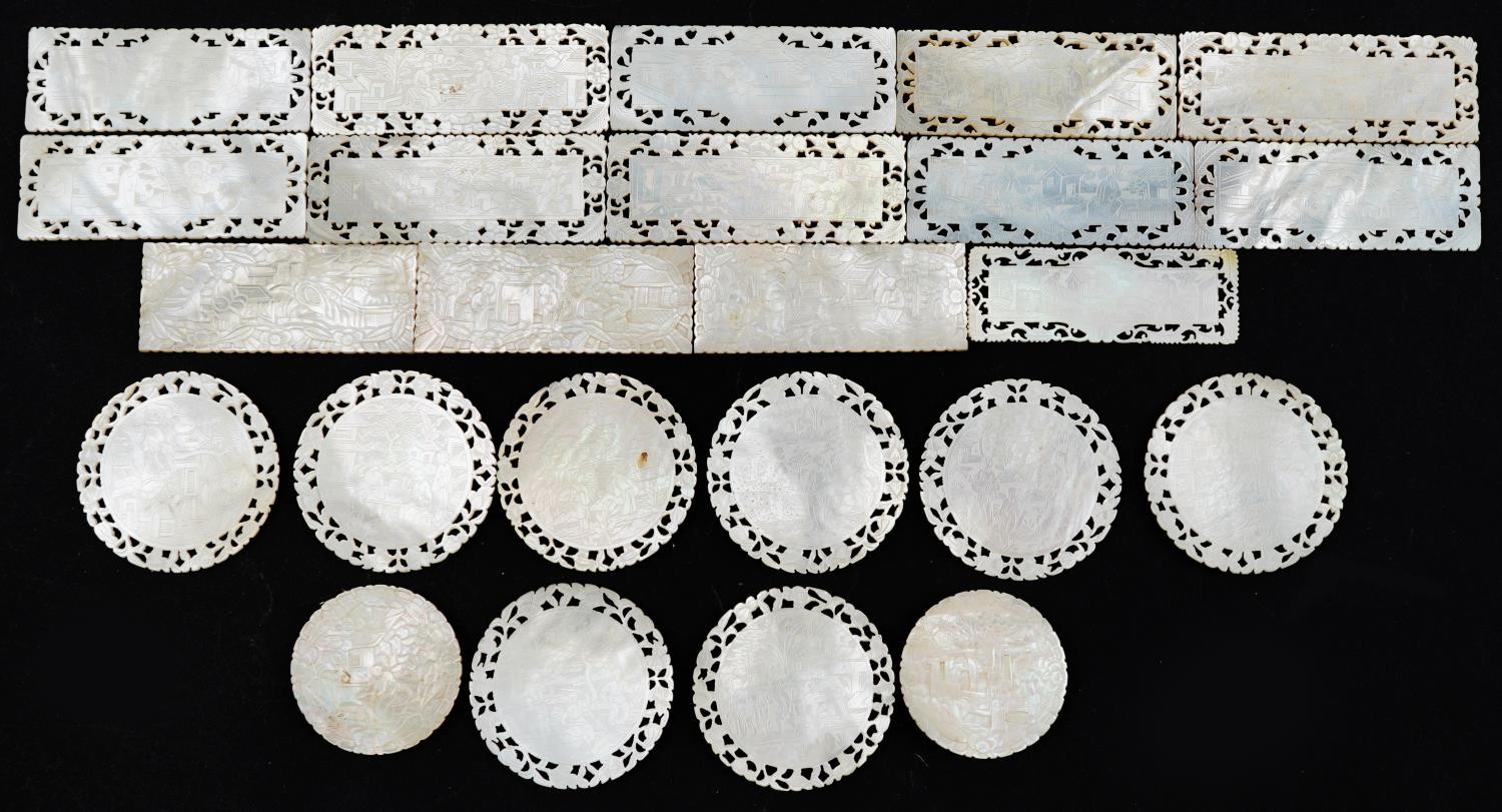 Good collection of Chinese Canton mother of pearl gaming counters including examples finely and - Image 2 of 19