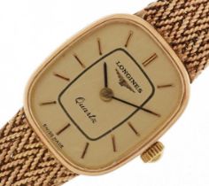 Longines, ladies 9ct gold Longines quartz wristwatch on an 9ct gold strap, the movement numbered