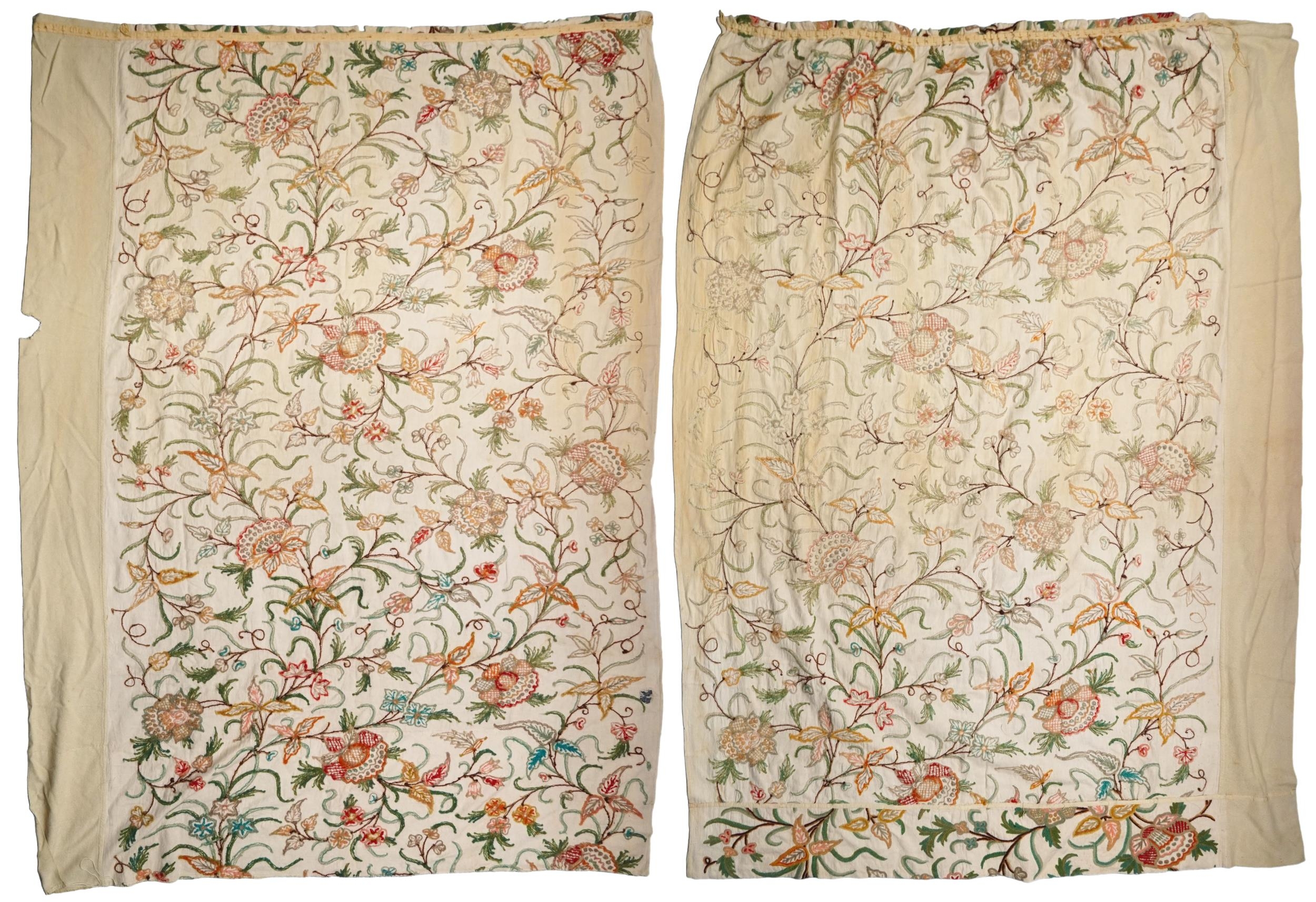 Pair of Arts & Crafts floral crewelwork embroidered textiles in the manner of William Morris - Image 2 of 2