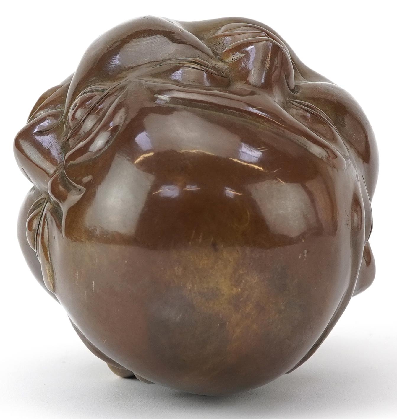 Chinese patinated bronze four face Buddha paperweight, character marks to the base, 12cm high - Image 6 of 8