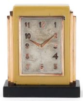 Van Cleef & Arpels, French Art Deco gold mounted and enamel travel clock with stepped shoulders