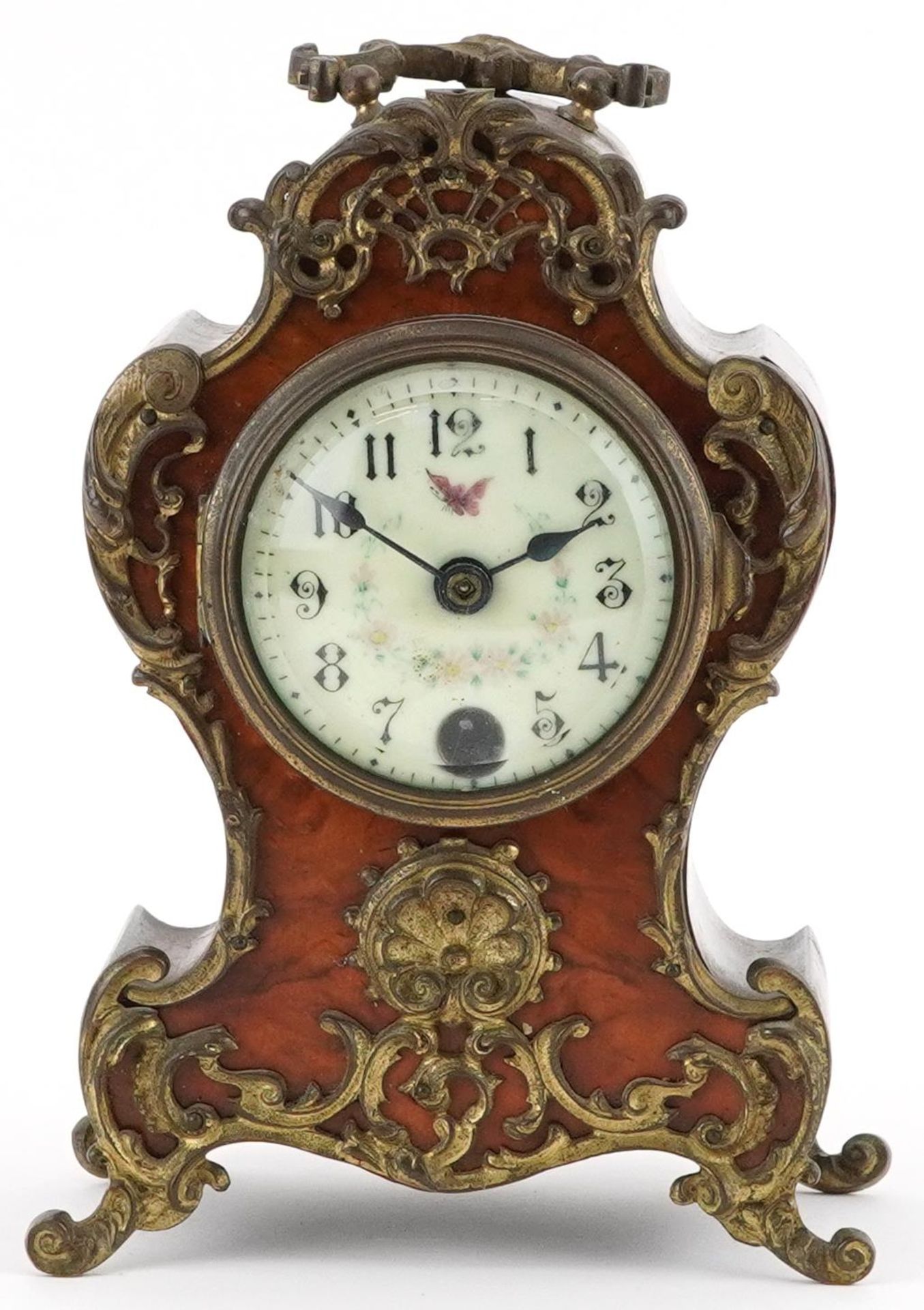 Lenzkirch, German walnut mantle clock with gilt metal foliate mounts and circular enamelled dial - Bild 2 aus 4