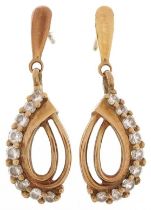 Pair of 9ct gold clear stone teardrop earrings, 2.8cm high, total 1.6g