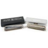 Two M Hohner Larry Adler Professional 16 chromatic harmonicas with cases