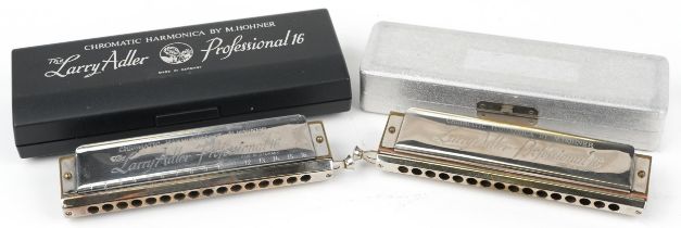 Two M Hohner Larry Adler Professional 16 chromatic harmonicas with cases