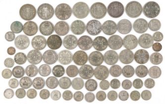 Predominantly British pre decimal, pre 1947 coinage including half crowns, shillings and florins,