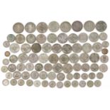 Predominantly British pre decimal, pre 1947 coinage including half crowns, shillings and florins,