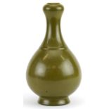 Chinese porcelain garlic head vase having a green glaze, impressed six figure character marks to the