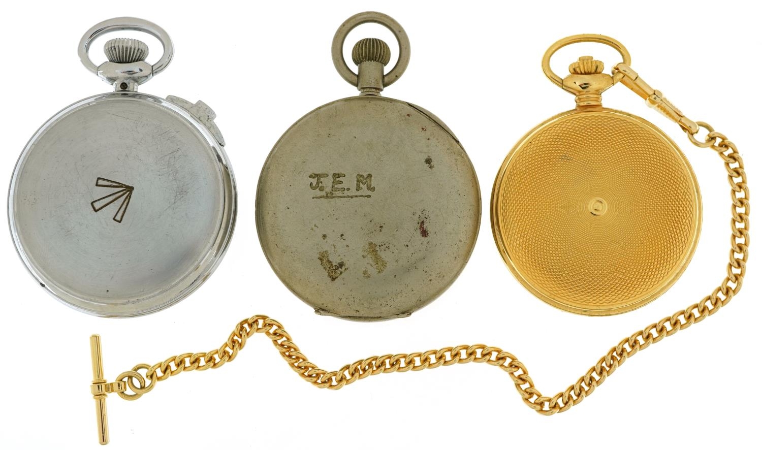 Three pocket watches including British military interest Waltham stopwatch and a gold plated half - Bild 3 aus 5