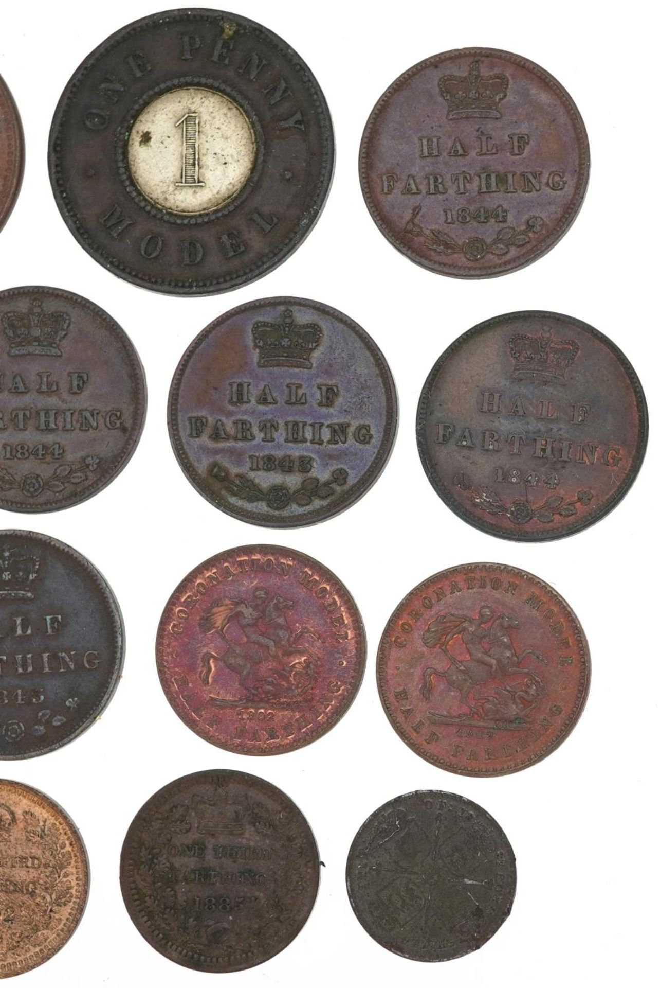 Victorian and later coinage including Coronation model farthings, one penny models and one third - Image 3 of 6