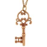 9ct gold pendant in the form of a key on a 9ct gold necklace, 3cm high and 46cm in length, total 5.