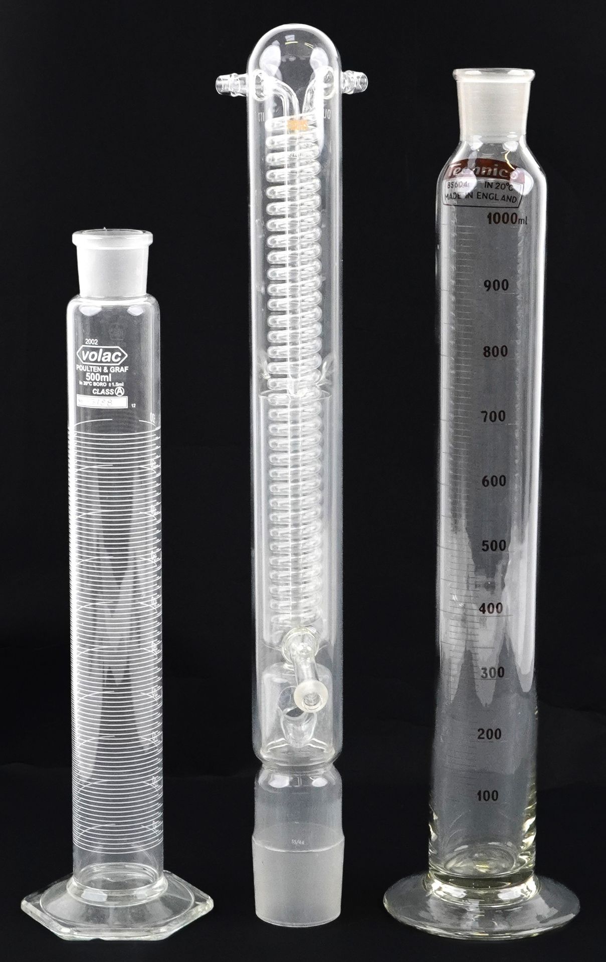 Two large scientific interest test tubes and one other, the largest 52.5cm high