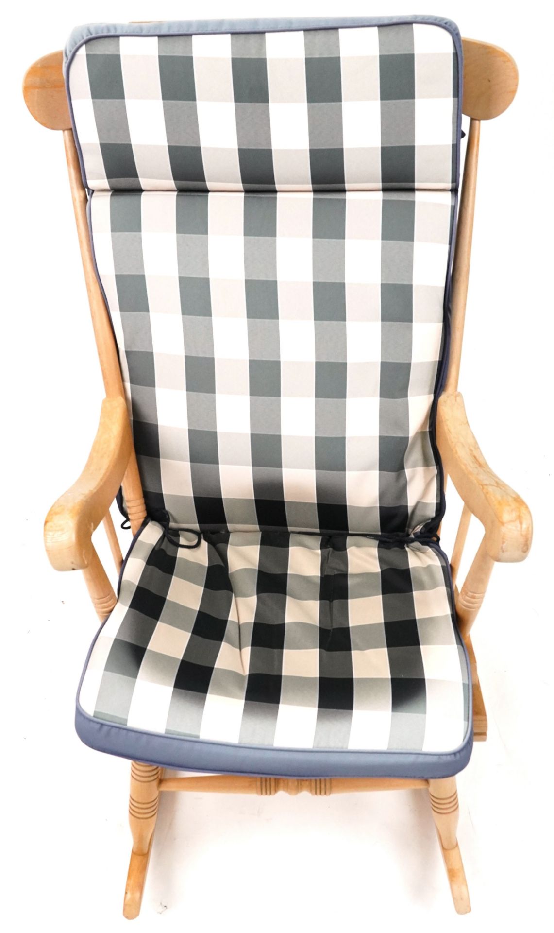 Lightwood rocking chair with check upholstered cushions, 102cm high - Image 3 of 5