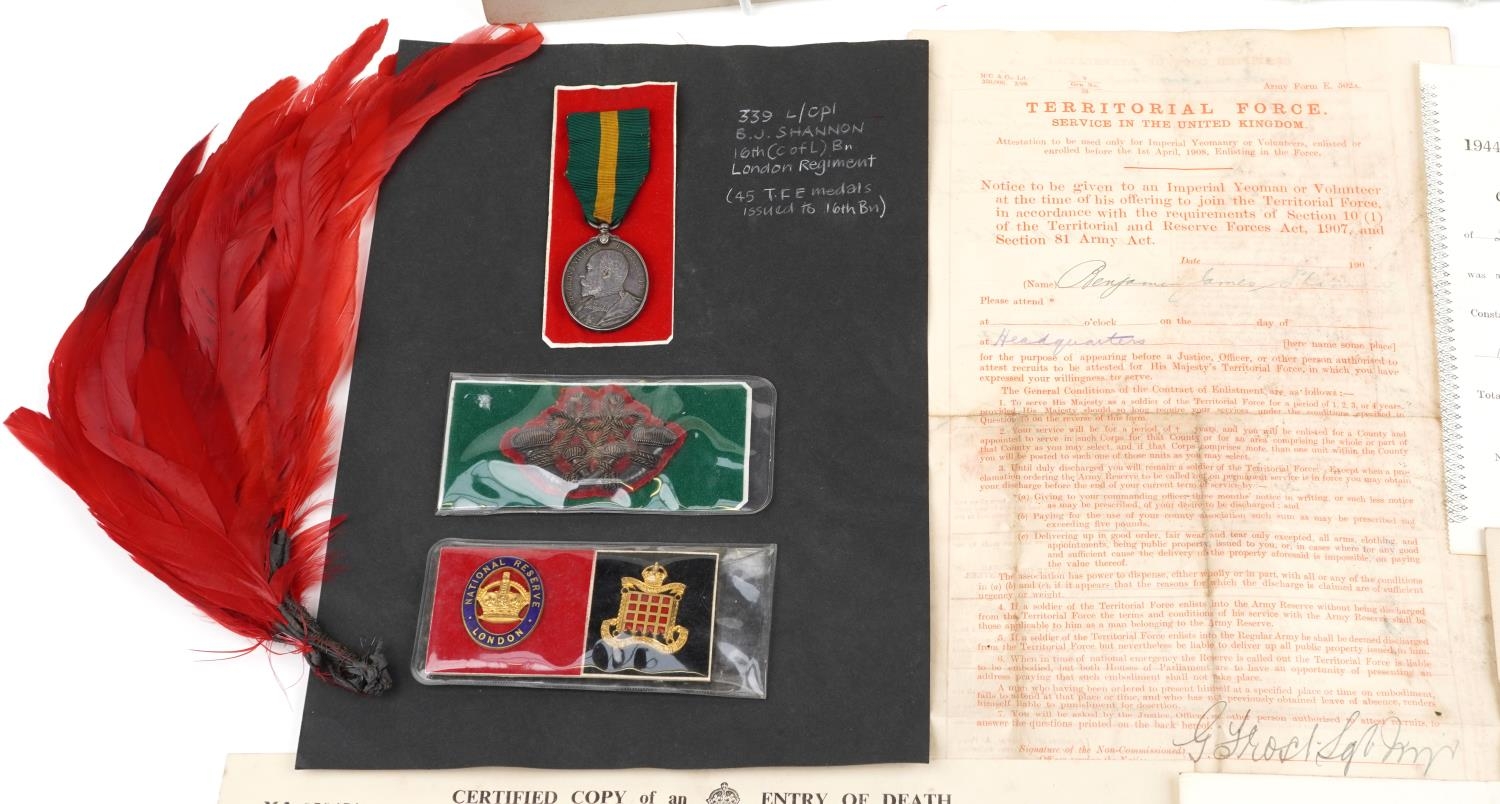 British military Edward VII Territorial Efficiency medal and related militaria relating to Lance - Image 3 of 9