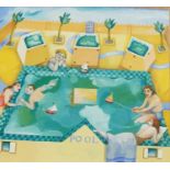 Irene Jones - Pool, Cornish school gouache, inscribed verso, mounted, framed and glazed, 30.5cm x