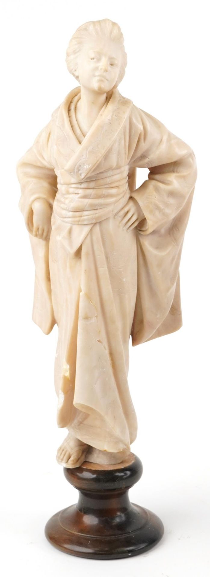 Large Art Nouveau marble carving of a Asian female wearing a robe raised on a later unassociated