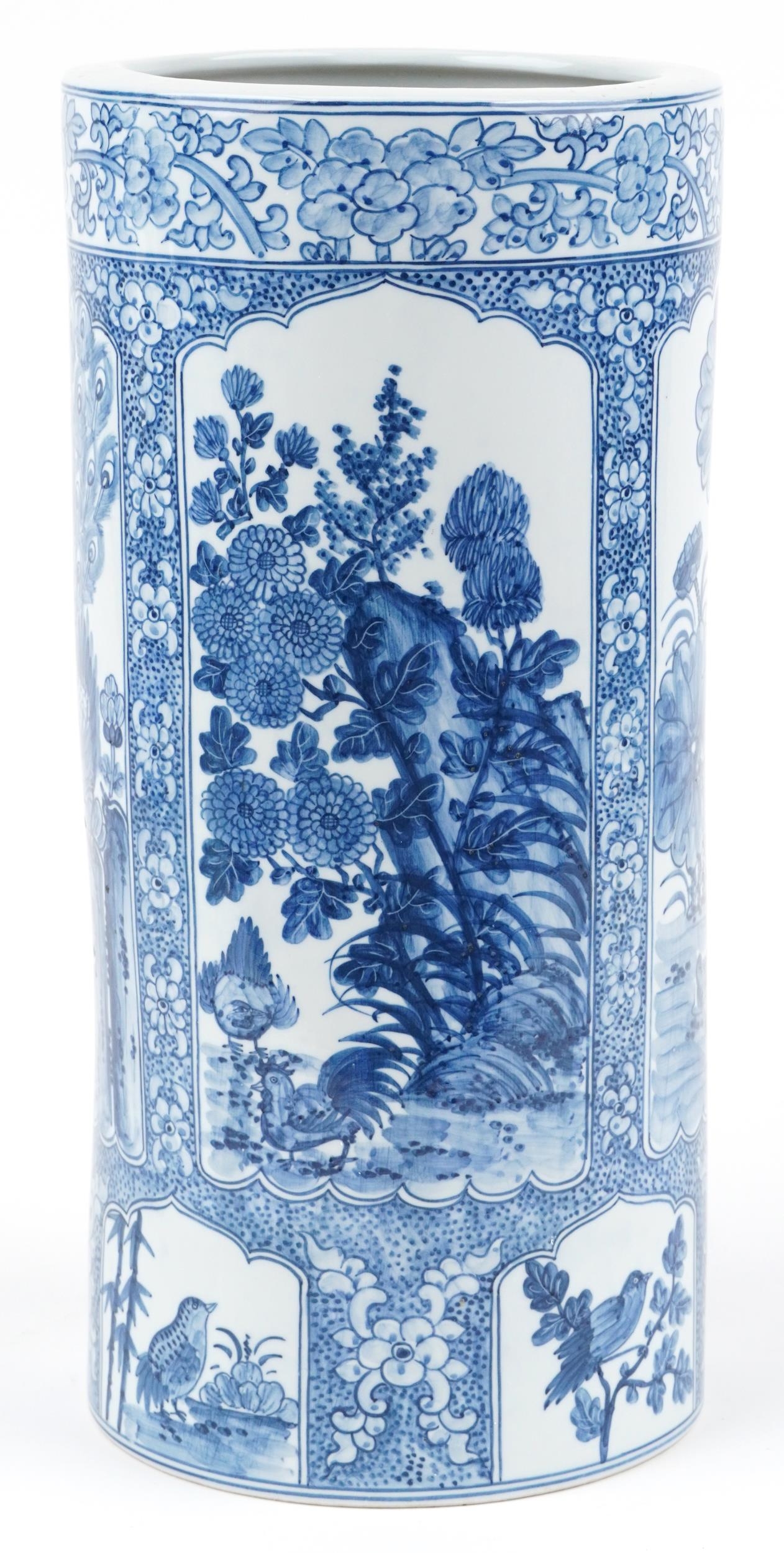 Large Chinese blue and white porcelain vase hand painted with panels of birds and ducks amongst - Image 2 of 7