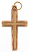 Yellow metal cross pendant, 2.5cm high, 0.3g