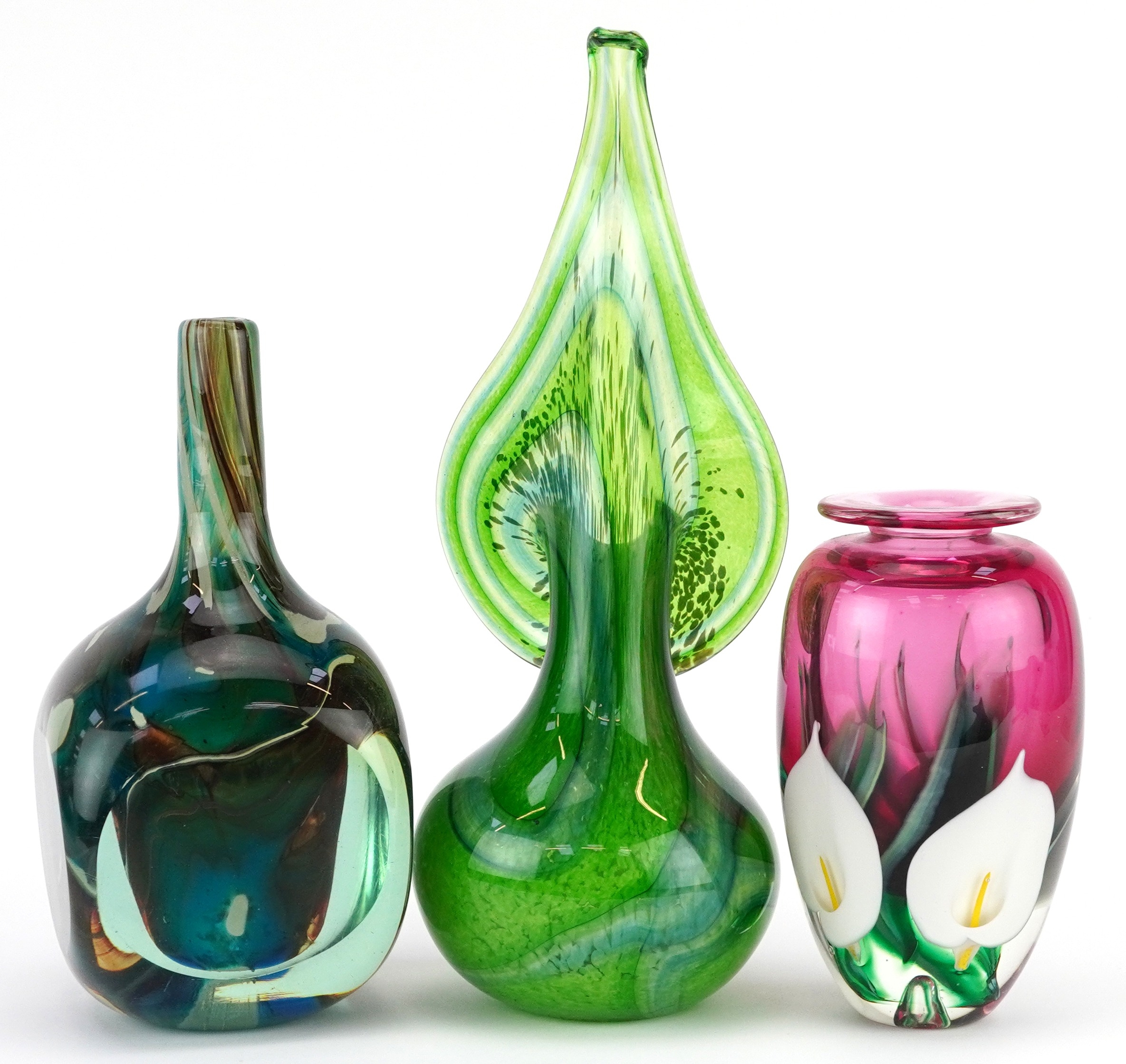Art glassware comprising a New Zealand Calla lily example by Peter Raos, Mdina and a Jack in the - Image 2 of 5