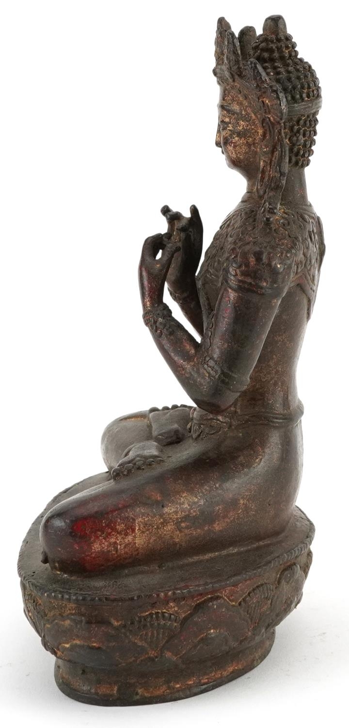Chino Tibetan gilt bronze figure of seated Buddha, 20.5cm high - Image 3 of 7