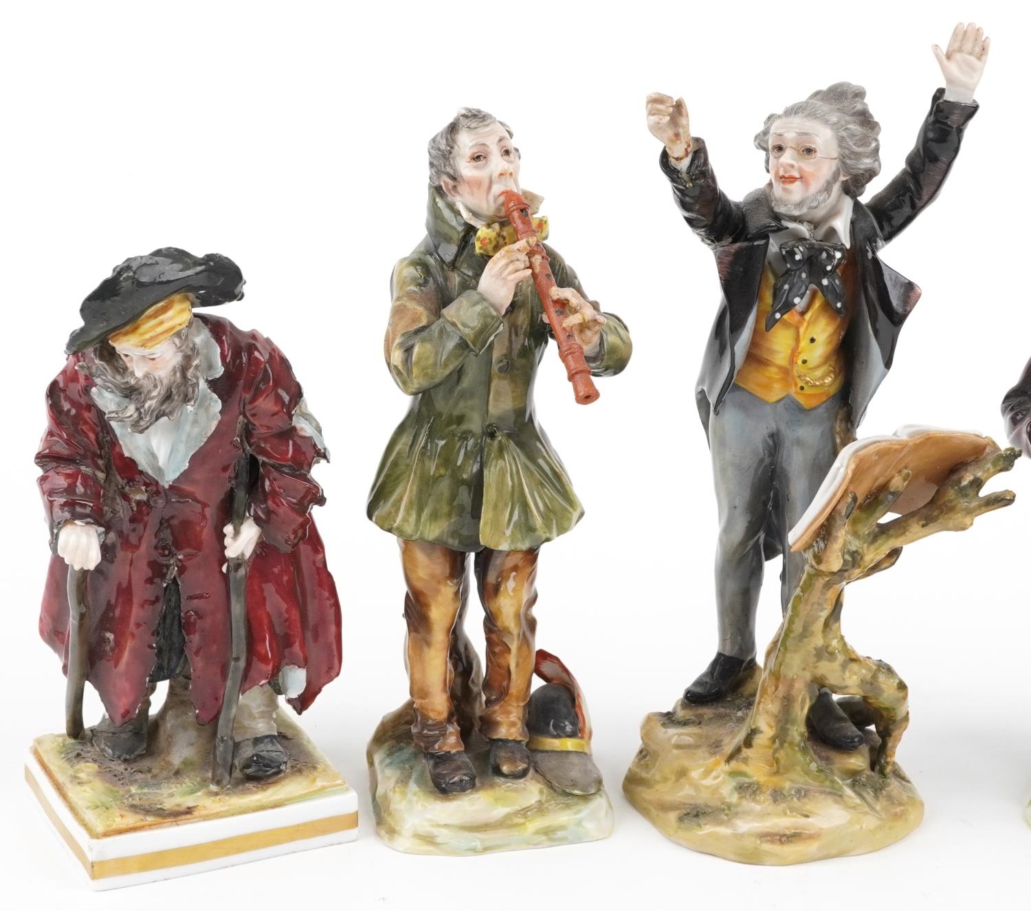 Six 19th century Neapolitan hand painted porcelain figures including five musicians, the largest - Image 2 of 5