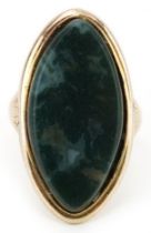 George III gold agate marquis shape mourning ring engraved Jane Gray 12 Feb 1788 ?? 28, size N, 5.9g