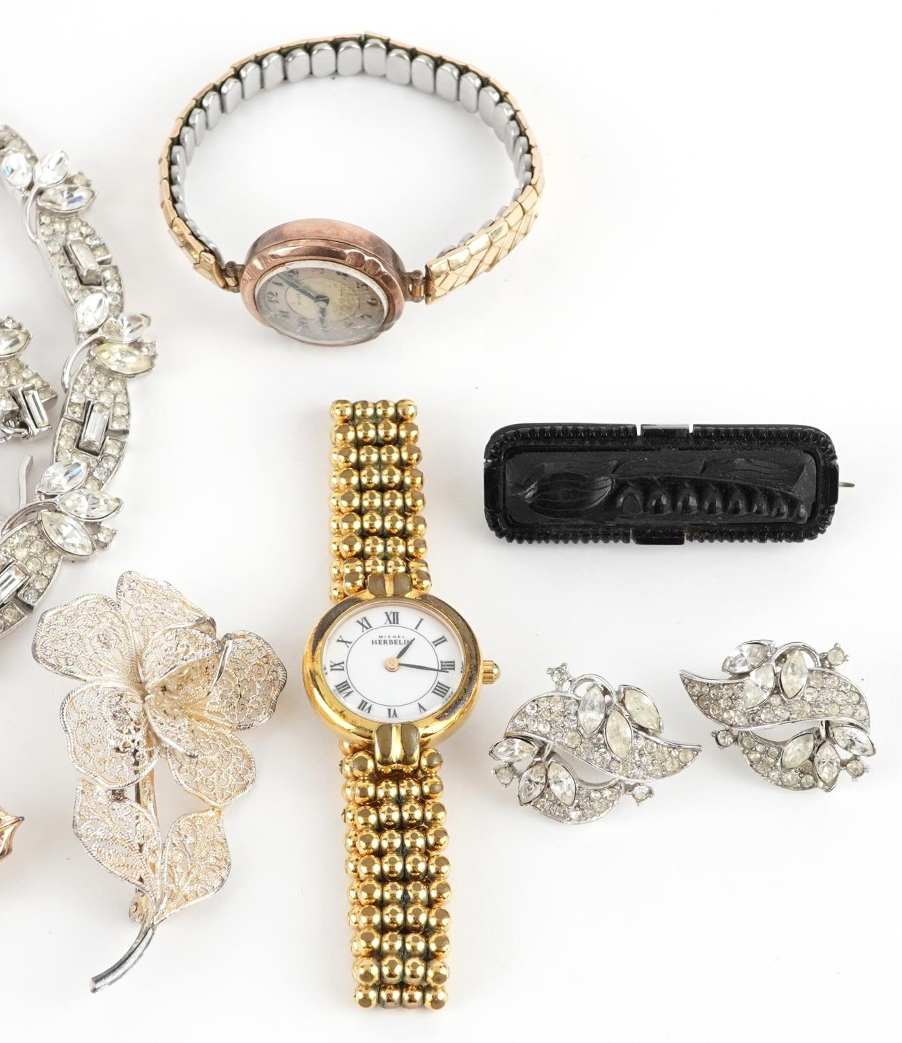 Antique and later jewellery including a Divos 9ct gold ladies wristwatch, Victorian style silver - Image 3 of 5