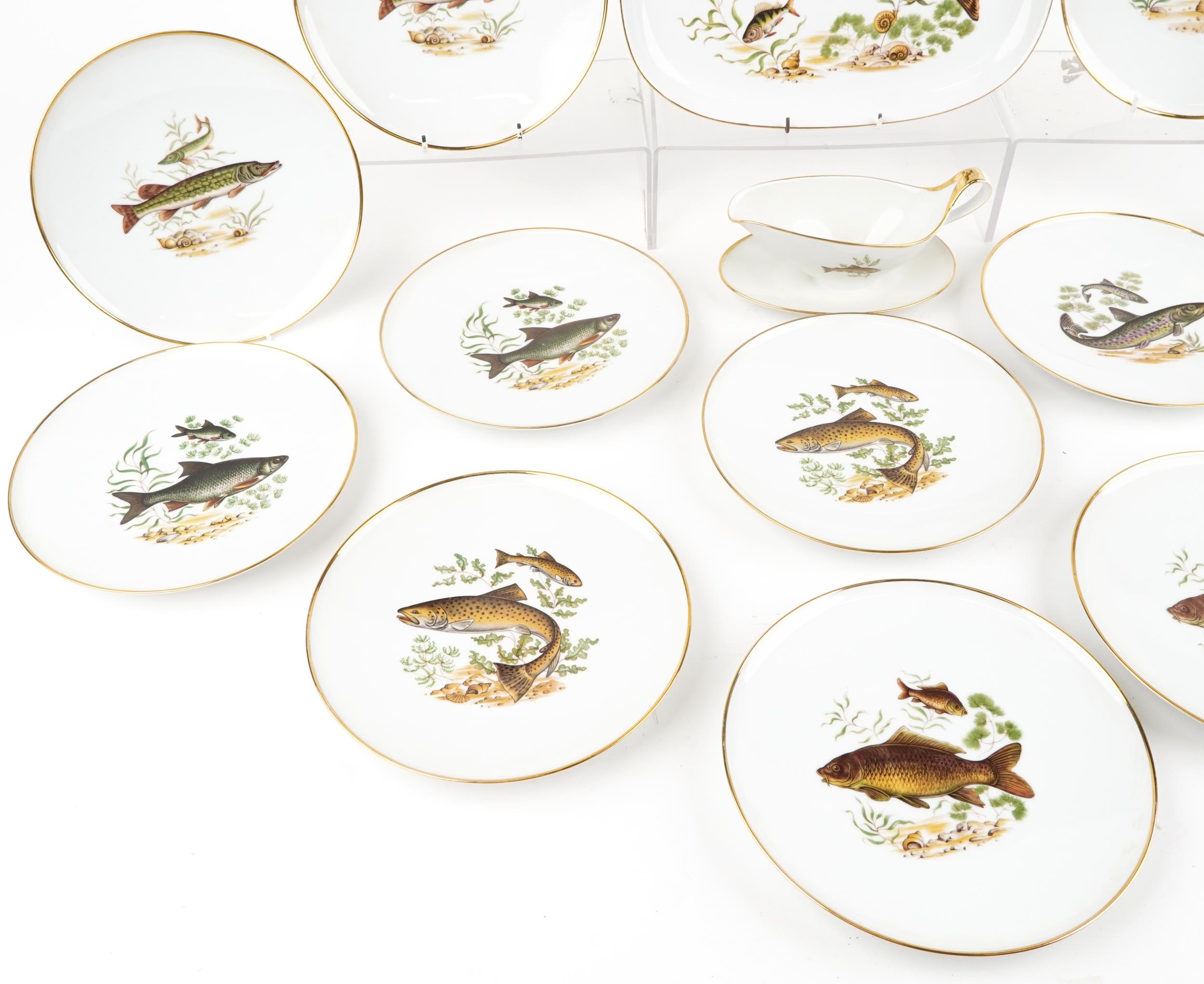 J K W Decor Carlsbad, Bavarian porcelain fish service decorated with various fish comprising - Image 4 of 6