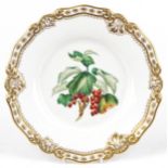 Royal Worcester, Victorian porcelain cabinet plate hand painted with berries within a gilt foliate